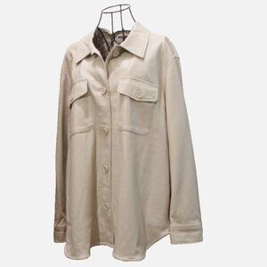 New Beige Tan Long Sleeve Shirt Jacket Faux Leather NWT Button Front Tribal XL